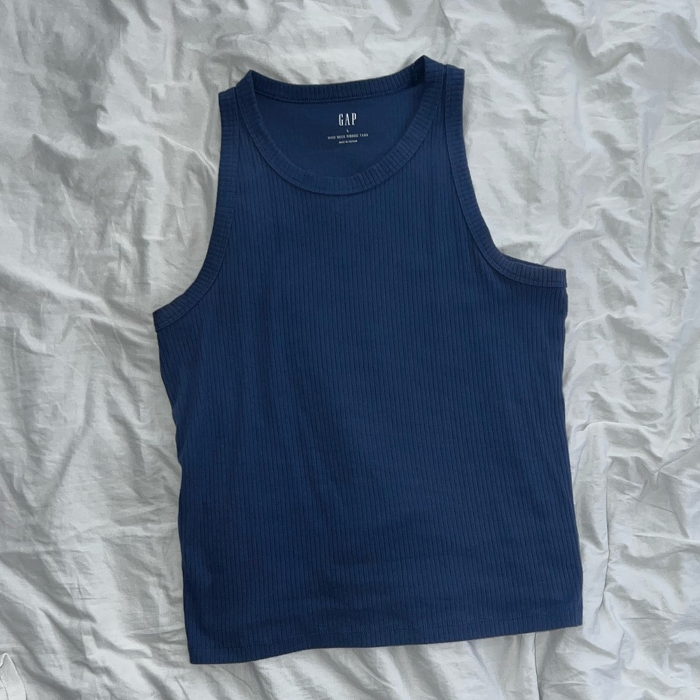Gap Blue High Neck Ribbed Tank Size Large